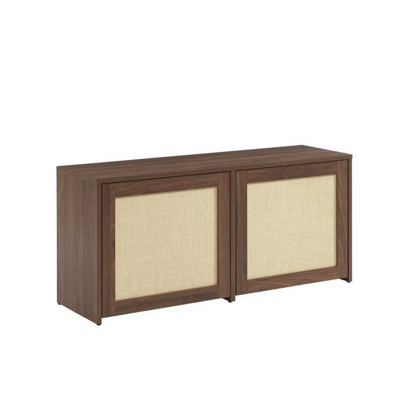 Banc à chaussures HARIA effet noyer et rotin