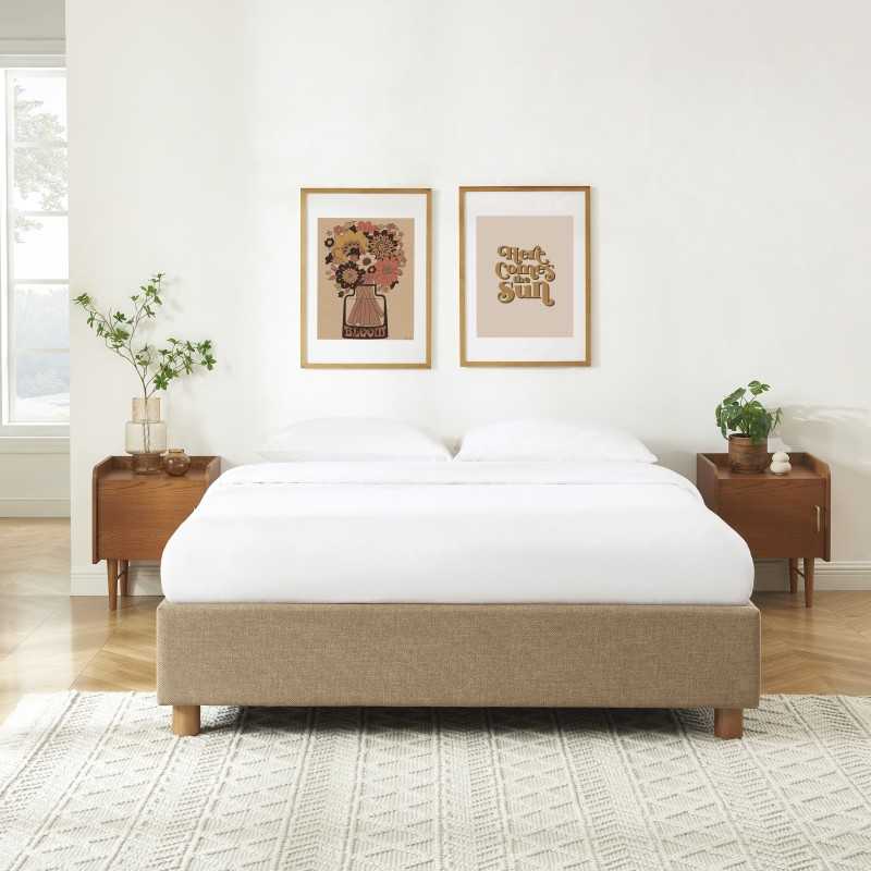 Lit coffre KORALL 160x200 tissu tweed taupe sommier inclus