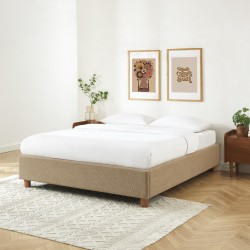 Lit coffre KORALL 160x200 tissu tweed taupe sommier inclus