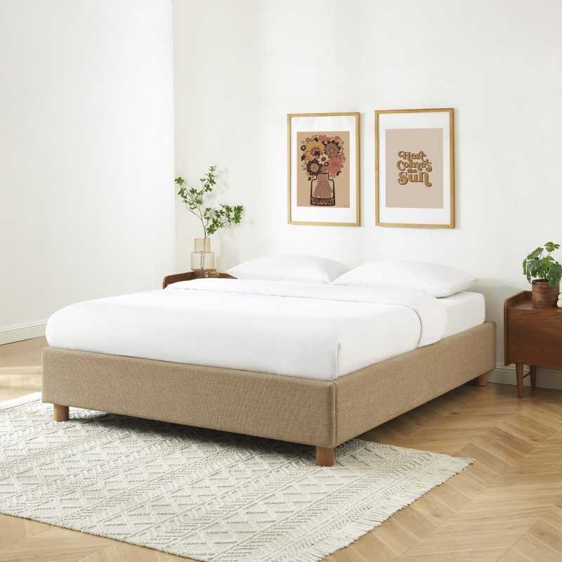 Lit coffre KORALL 160x200 tissu tweed taupe sommier inclus