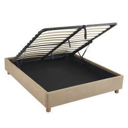 Lit coffre KORALL 160x200 tissu tweed taupe sommier inclus