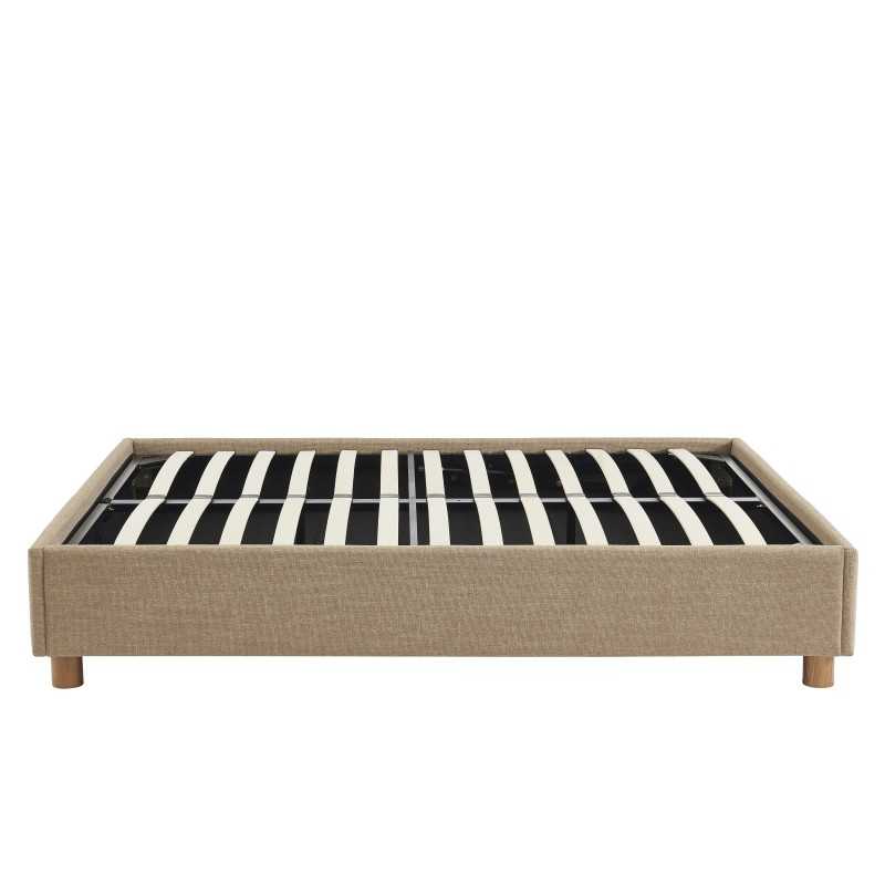 Lit coffre KORALL 160x200 tissu tweed taupe sommier inclus