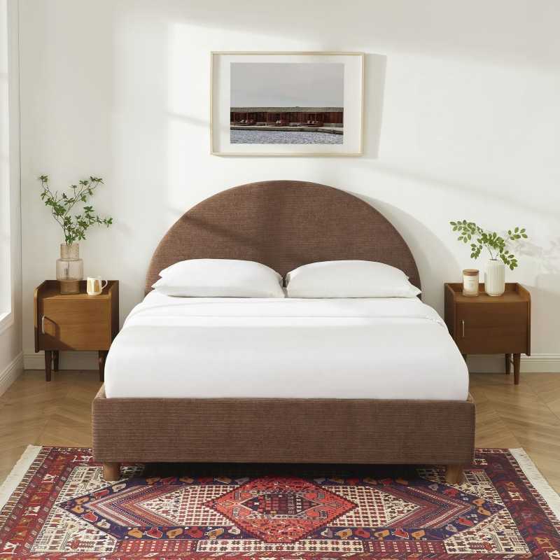 Lit coffre TAIJO velours côtelé marron 160x200 sommier inclus