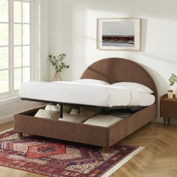 Lit coffre TAIJO velours côtelé marron 160x200 sommier inclus