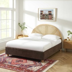 Lit coffre TSUKI velours côtelé marron cannage sommier 160x200 inclus