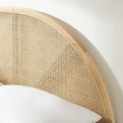 Lit coffre TSUKI velours côtelé marron cannage sommier 160x200 inclus