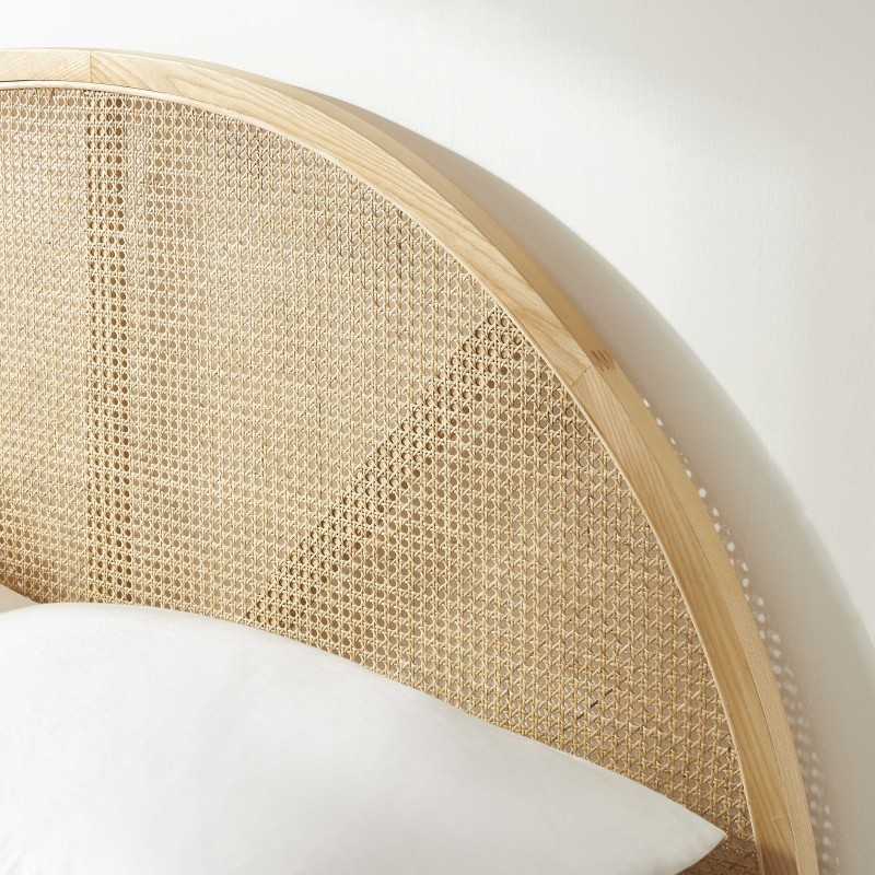 Lit coffre TSUKI velours côtelé marron cannage sommier 160x200 inclus