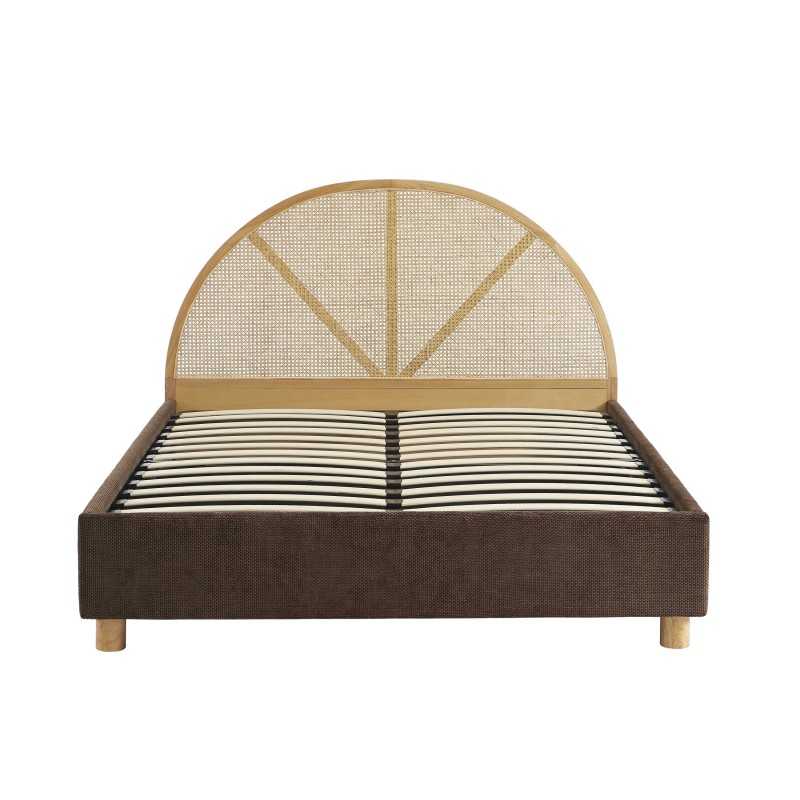 Lit coffre TSUKI velours côtelé marron cannage sommier 160x200 inclus