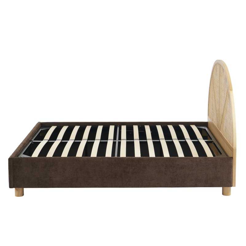 Lit coffre TSUKI velours côtelé marron cannage sommier 160x200 inclus