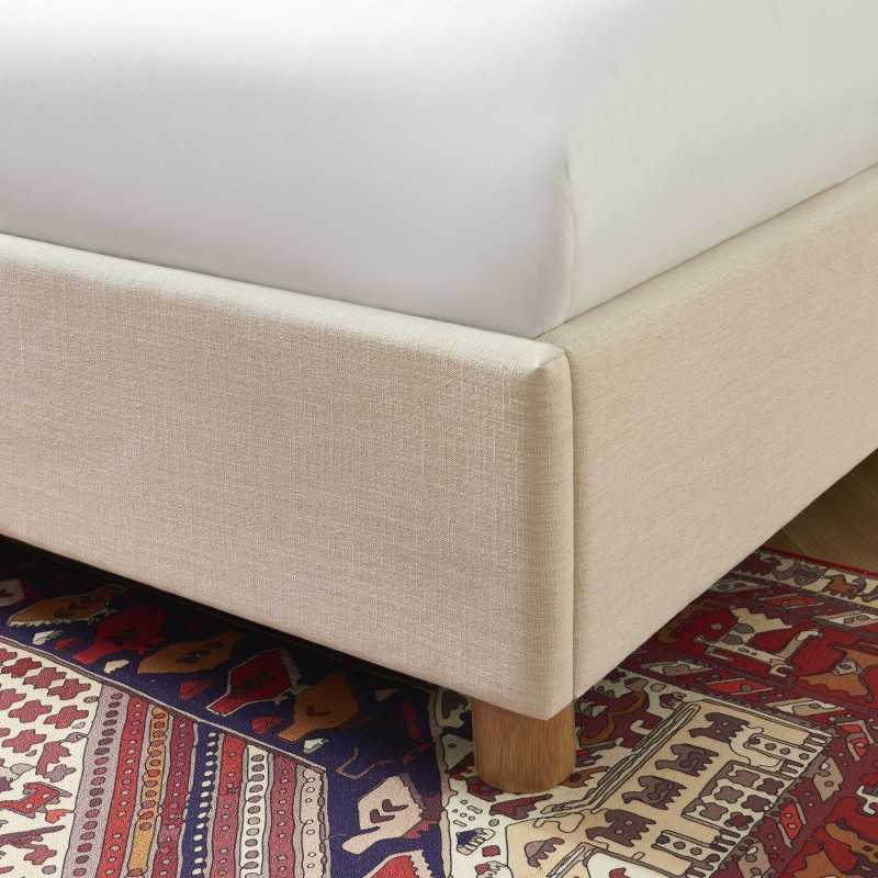 Lit coffre TSUKI tissu beige lin cannage sommier 160x200 inclus