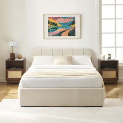 Lit coffre YUME tissu chenille beige 140x190 sommier inclus