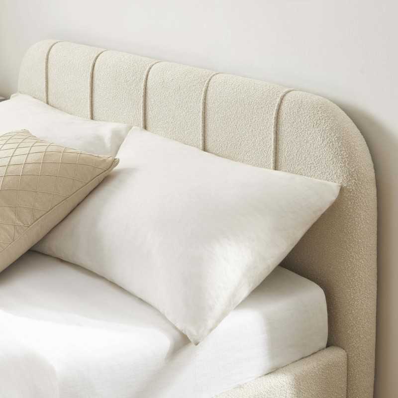 Lit coffre YUME tissu chenille beige 140x190 sommier inclus