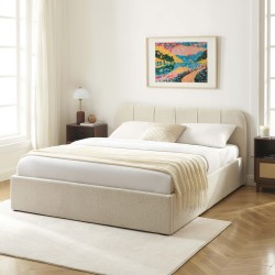 Lit coffre YUME tissu chenille beige 160x200 sommier inclus