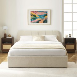 Lit coffre YUME tissu chenille beige 160x200 sommier inclus