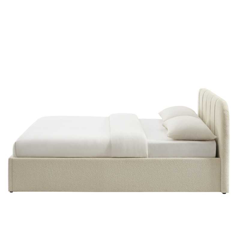 Lit coffre YUME tissu chenille beige 160x200 sommier inclus