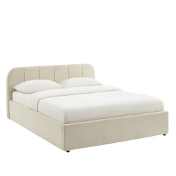 Lit coffre YUME tissu chenille beige 160x200 sommier inclus