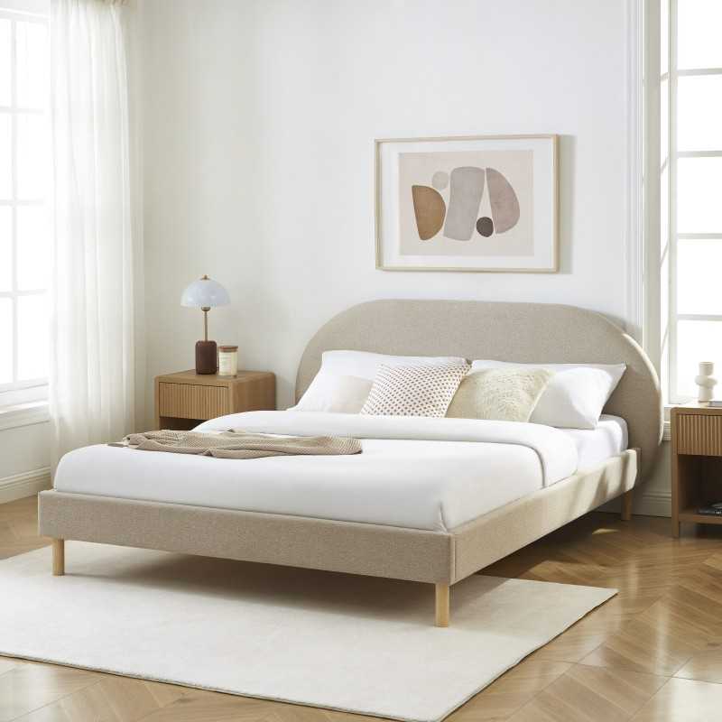 Lit NEBULA tissu grège 160x200 sommier inclus