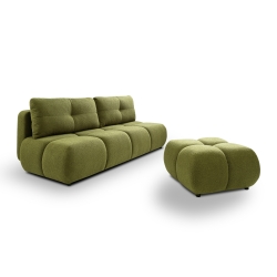 Canapé droit convertible TASCA 3 places tissu bouclette vert olive