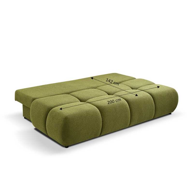 Canapé droit convertible TASCA 3 places tissu bouclette vert olive