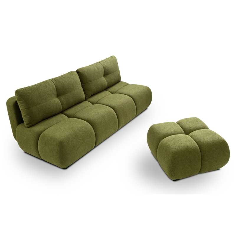 Canapé droit convertible TASCA 3 places tissu bouclette vert olive