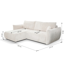Canapé d'angle convertible et réversible GLORIA 4 places velours côtelé écru