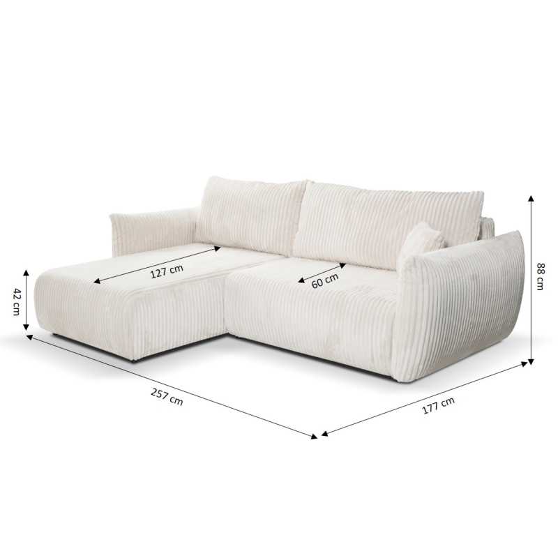 Canapé d'angle convertible et réversible GLORIA 4 places velours côtelé écru
