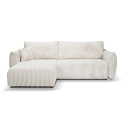 Canapé d'angle convertible et réversible GLORIA 4 places velours côtelé écru