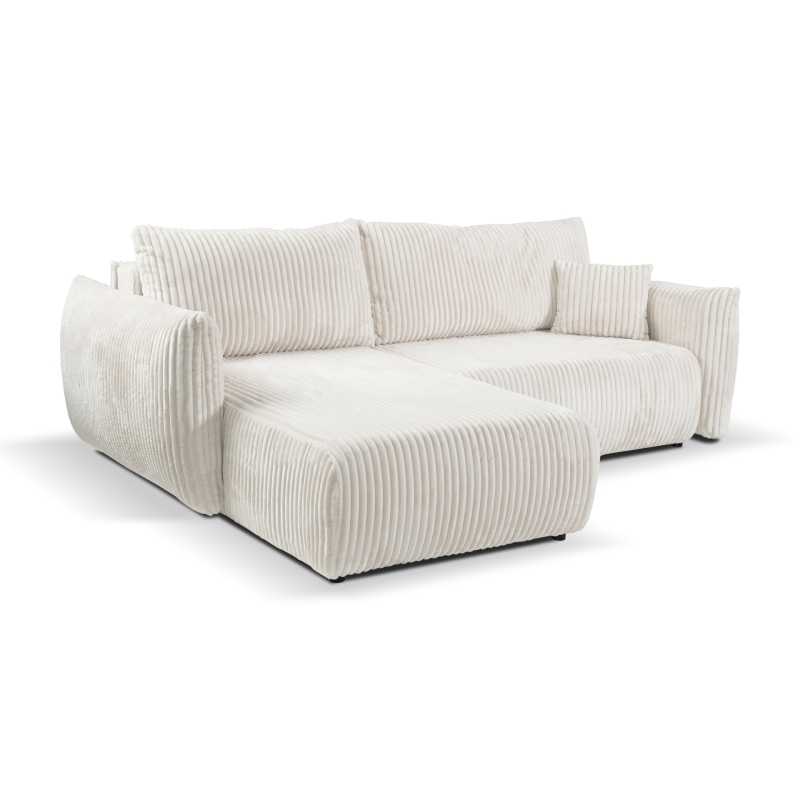 Canapé d'angle convertible et réversible GLORIA 4 places velours côtelé écru