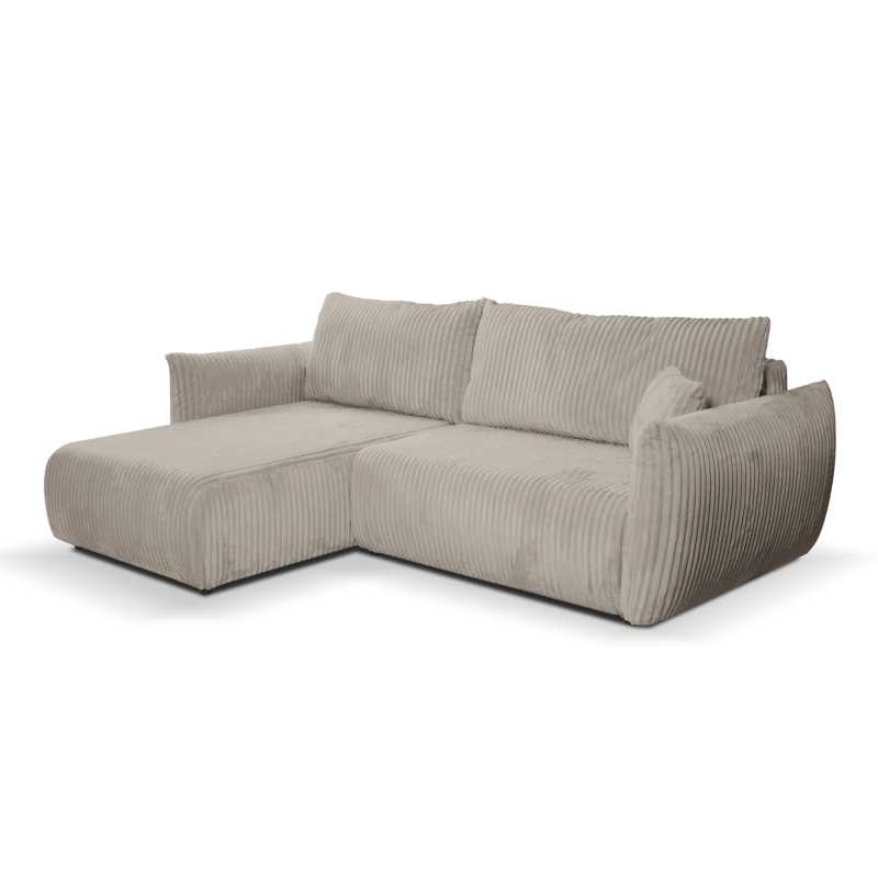 Canapé d'angle convertible et réversible GLORIA 4 places velours côtelé taupe