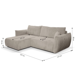 Canapé d'angle convertible et réversible GLORIA 4 places velours côtelé taupe