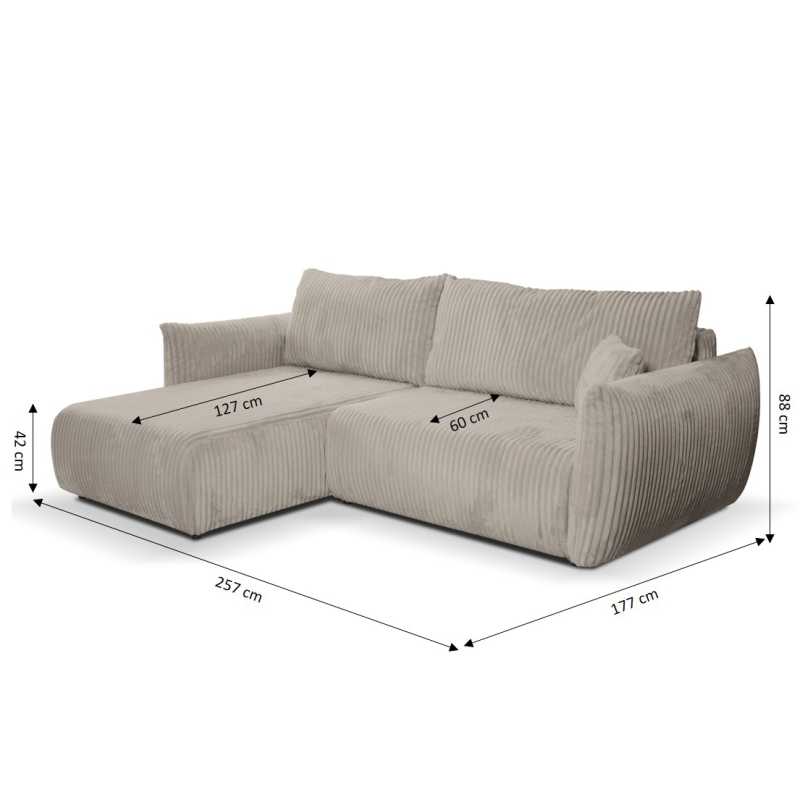 Canapé d'angle convertible et réversible GLORIA 4 places velours côtelé taupe