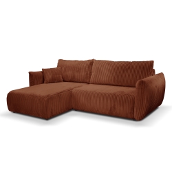 Canapé d'angle convertible et réversible GLORIA 4 places velours côtelé terracotta