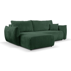 Canapé d'angle convertible et réversible GLORIA 4 places velours côtelé vert kaki