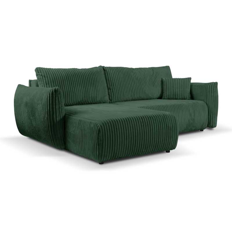 Canapé d'angle convertible et réversible GLORIA 4 places velours côtelé vert kaki