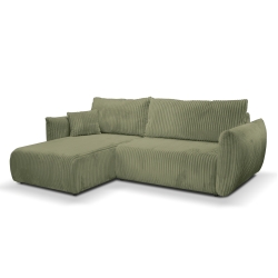 Canapé d'angle convertible et réversible GLORIA 4 places velours côtelé vert sauge