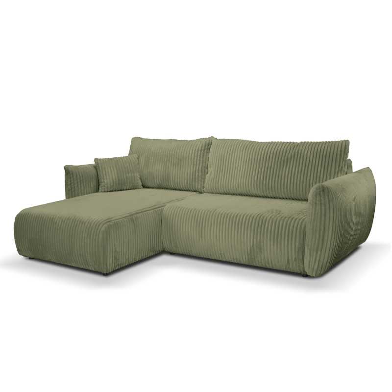 Canapé d'angle convertible et réversible GLORIA 4 places velours côtelé vert sauge