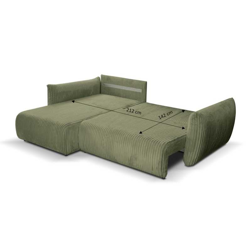 Canapé d'angle convertible et réversible GLORIA 4 places velours côtelé vert sauge