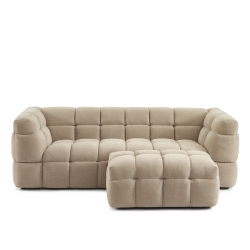 Ensemble canapé droit 3 places + pouf MOODY tissu lin beige