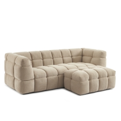 Ensemble canapé droit 3 places + pouf MOODY tissu lin beige
