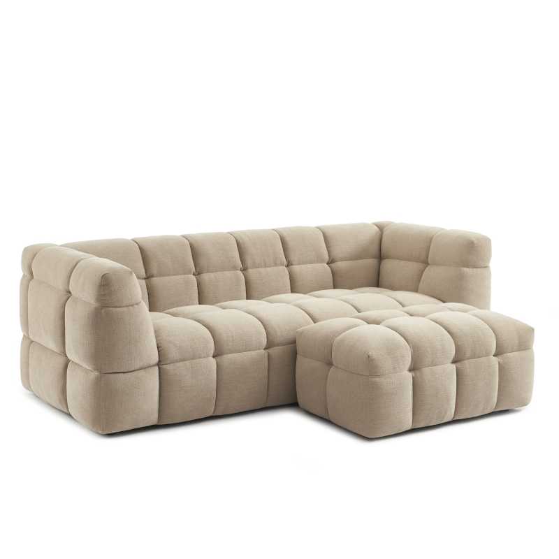 Ensemble canapé droit 3 places + pouf MOODY tissu lin beige