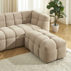 Ensemble canapé droit 3 places + pouf MOODY tissu lin beige