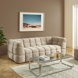 Ensemble canapé droit 3 places + pouf MOODY tissu lin beige