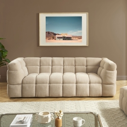 Ensemble canapé droit 3 places + pouf MOODY tissu lin beige