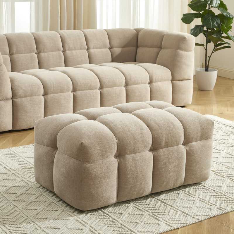 Ensemble canapé droit 3 places + pouf MOODY tissu lin beige