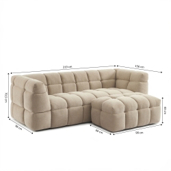 Ensemble canapé droit 3 places + pouf MOODY tissu lin beige