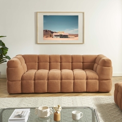 Canapé droit MOODY 3 places tissu lin écureuil