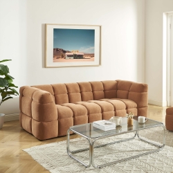 Ensemble canapé droit 3 places + pouf MOODY tissu lin écureuil