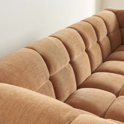 Ensemble canapé droit 3 places + pouf MOODY tissu lin écureuil