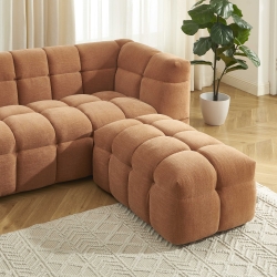 Ensemble canapé droit 3 places + pouf MOODY tissu lin écureuil