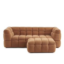 Ensemble canapé droit 3 places + pouf MOODY tissu lin écureuil